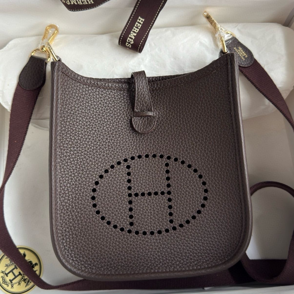 Hermes Evelyne Mini Handmade Bag in Ebene Clemence Leather