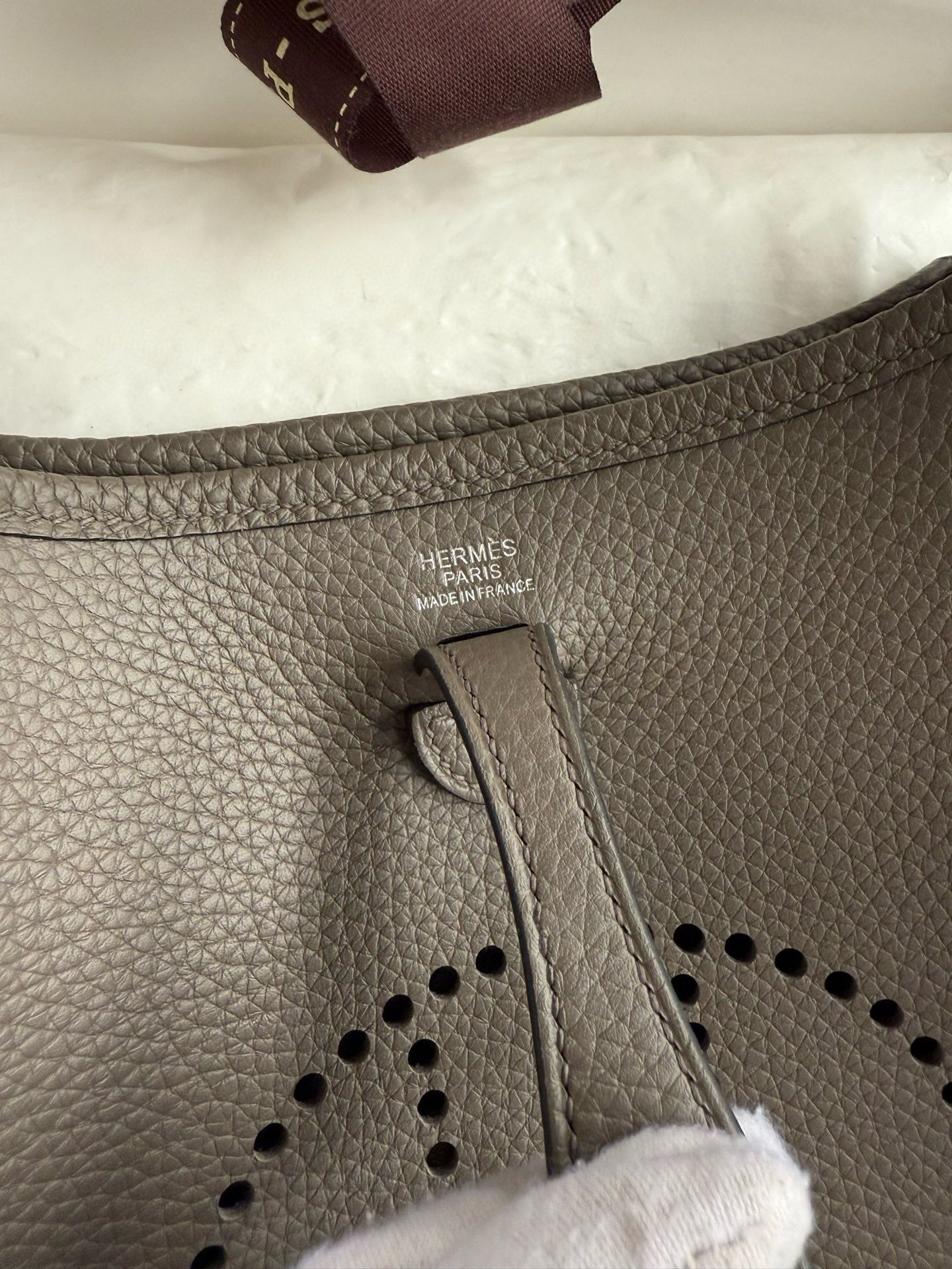 Hermes Evelyne Mini Handmade Bag in Etain Clemence Leather - Image 7