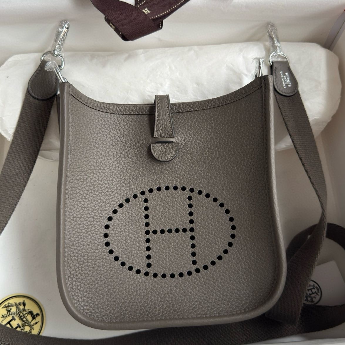 Hermes Evelyne Mini Handmade Bag in Etain Clemence Leather