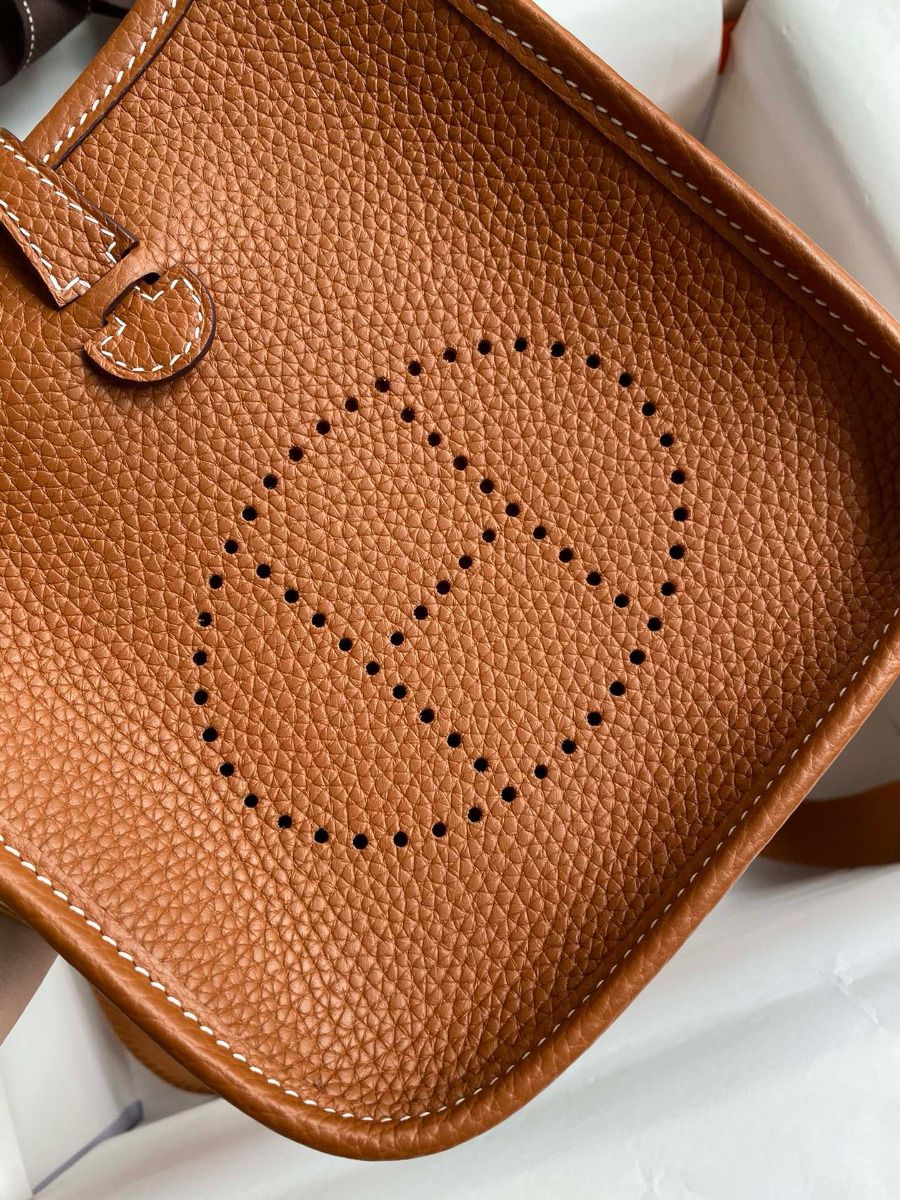 Hermes Evelyne Mini Handmade Bag in Gold Clemence Leather - Image 6