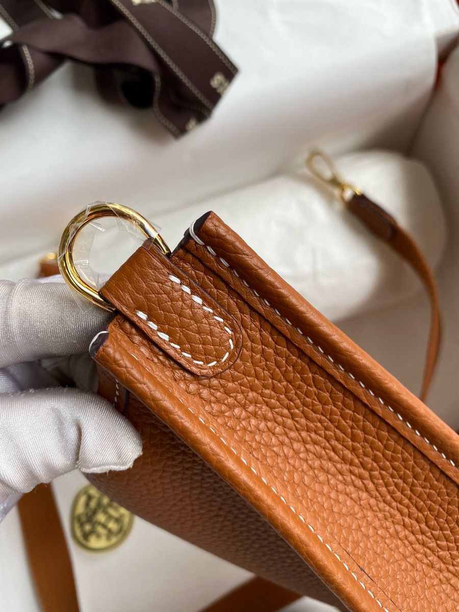 Hermes Evelyne Mini Handmade Bag in Gold Clemence Leather - Image 8