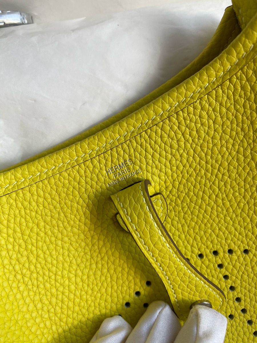 Hermes Evelyne Mini Handmade Bag in Lime Clemence Leather - Image 6