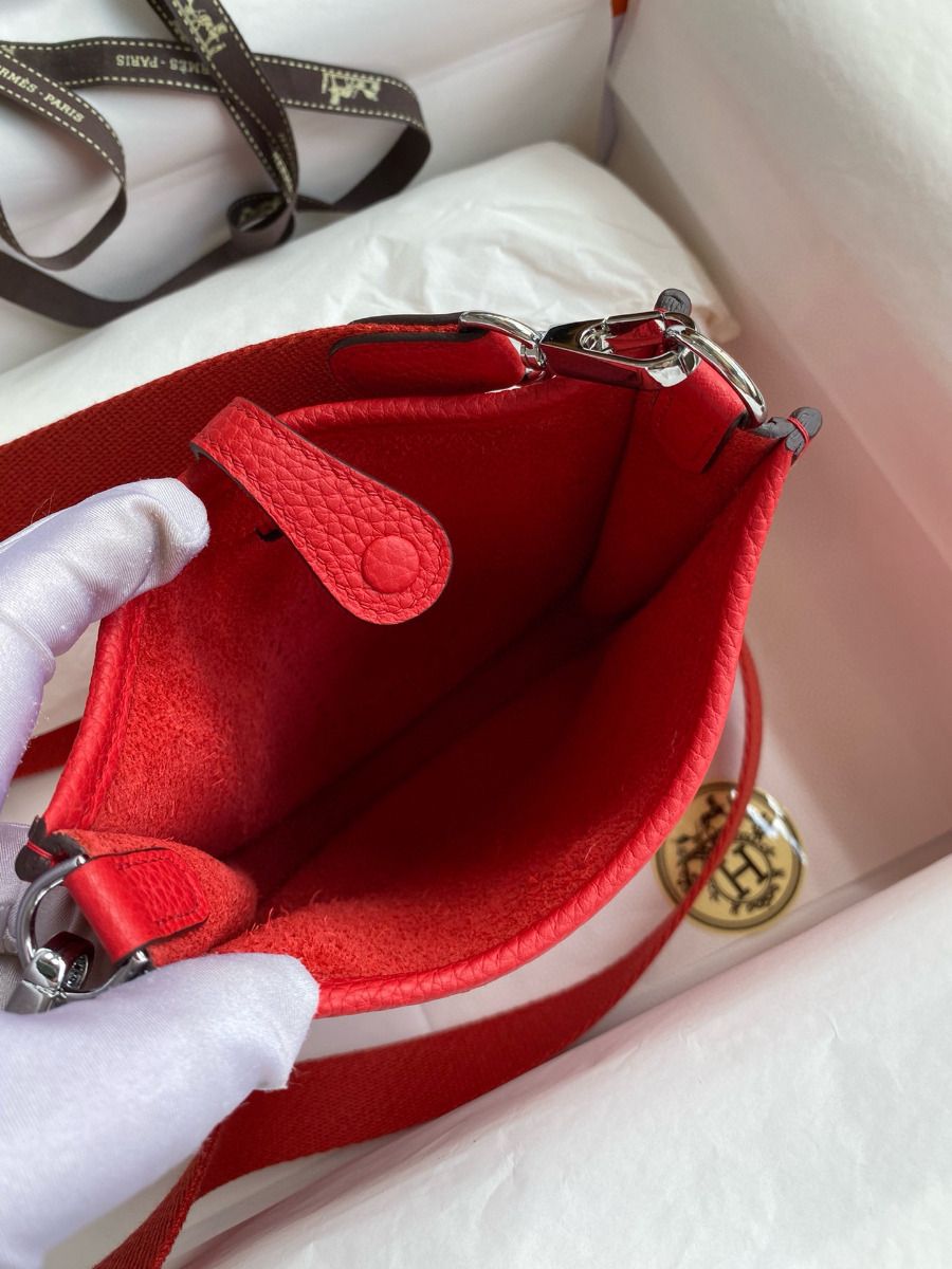 Hermes Evelyne Mini Handmade Bag in Red Clemence Leather - Image 8