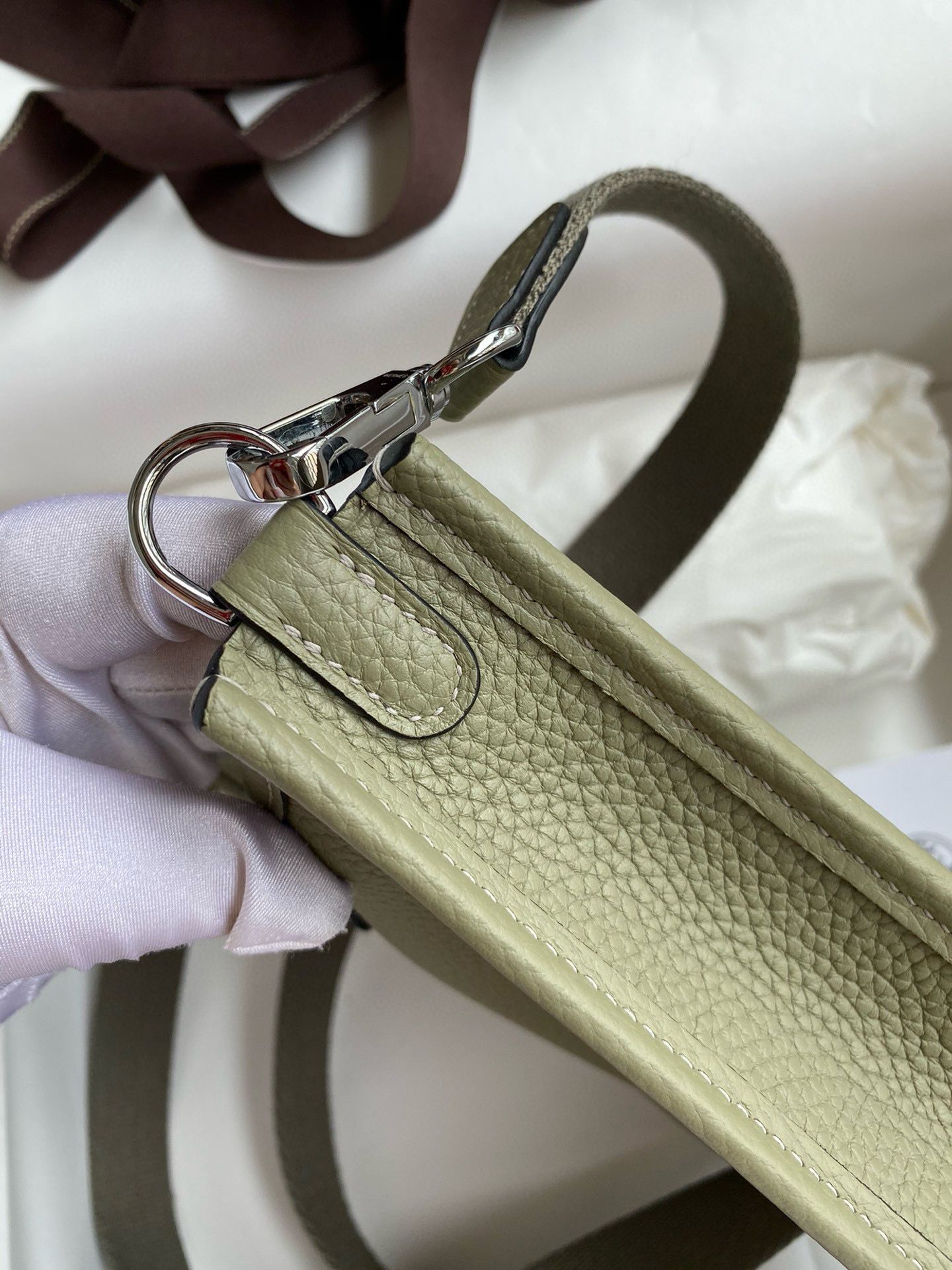 Hermes Evelyne Mini Handmade Bag in Sauge Clemence Leather - Image 8