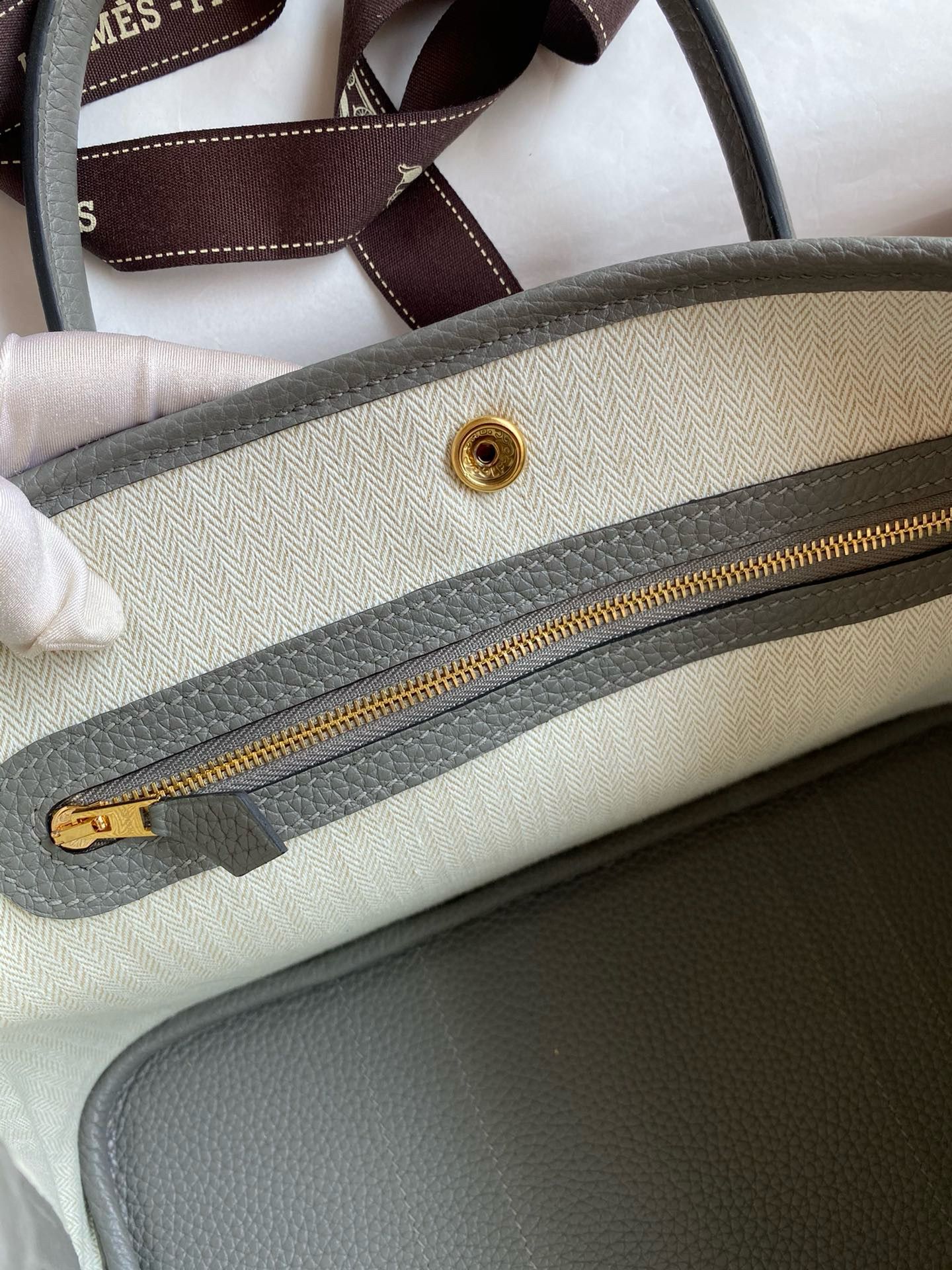 Hermes Garden Party 30 Handmade Bag in Gris Meyer Clemence Leather - Image 9