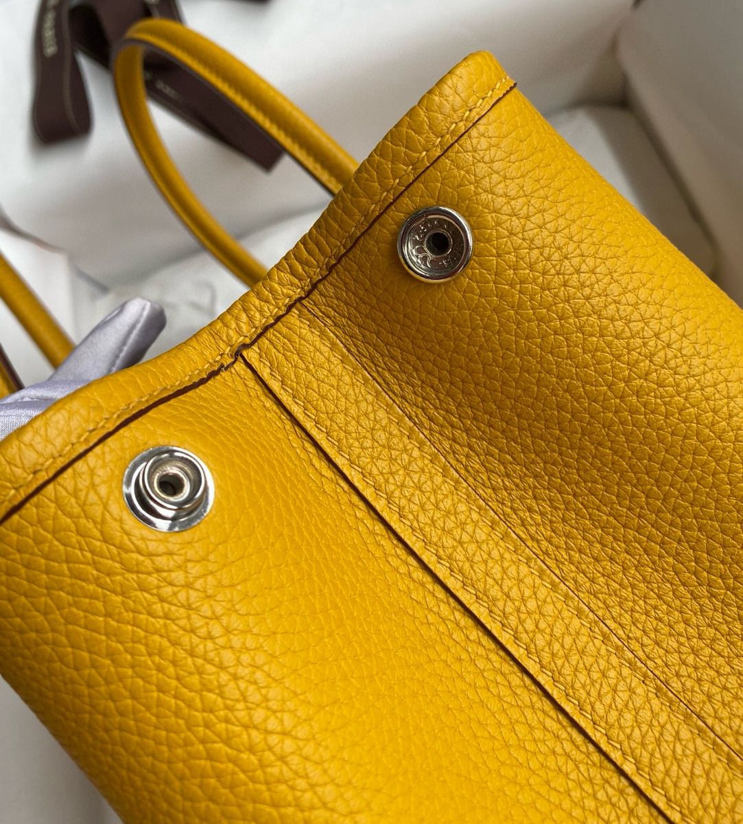 Hermes Garden Party 30 Handmade Bag in Jaune Ambre Clemence Leather - Image 7