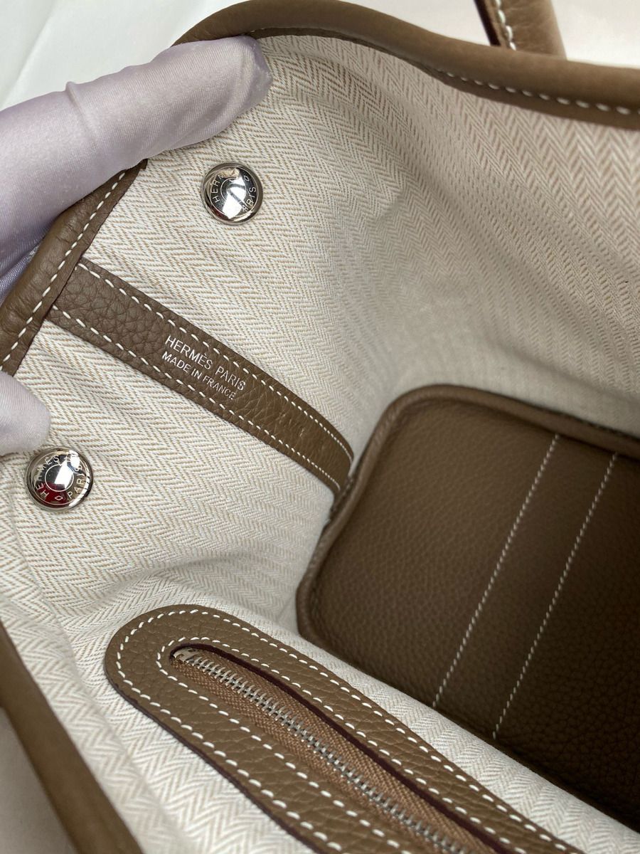 Hermes Garden Party 30 Handmade Bag in Taupe Clemence Leather - Image 10