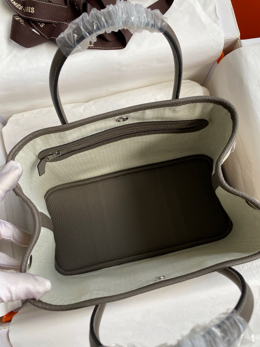 Hermes Garden Party 30 Handmade Bag in Toile and Etain Leather - Image 8