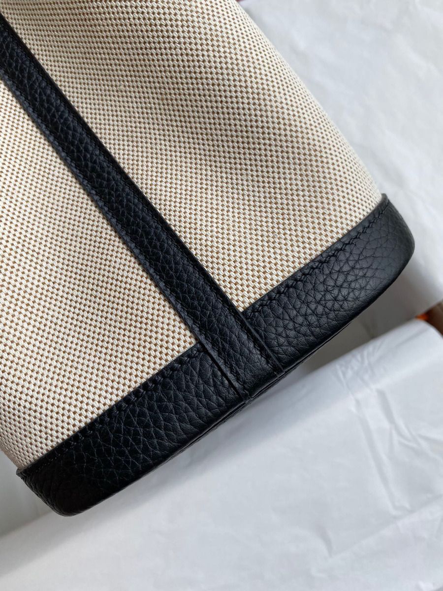 Hermes Garden Party 30 Handmade Bag in Toile and Black Leather - Image 7