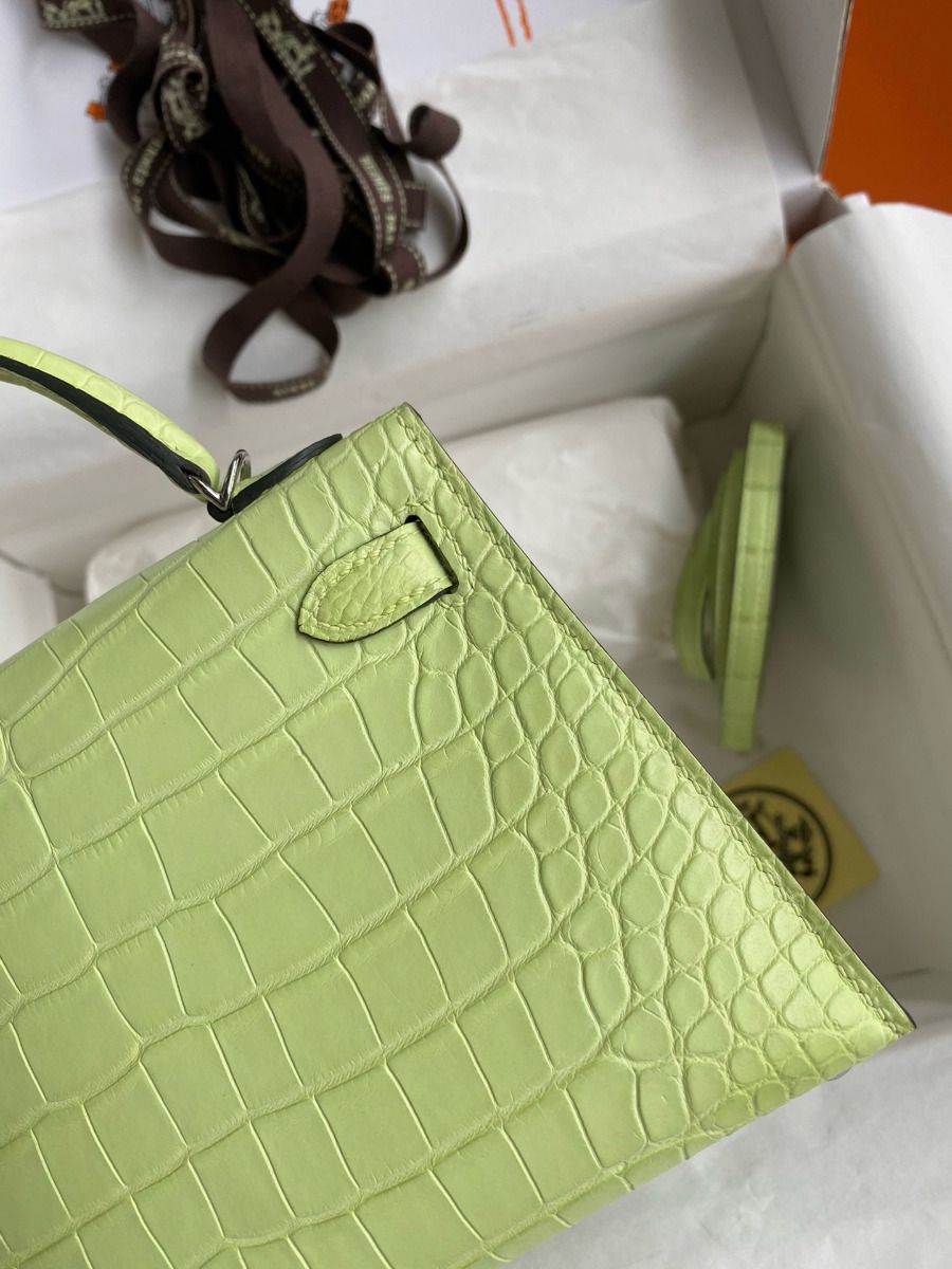 Hermes Kelly Mini II Sellier Handmade Bag In Jaune Bourgeon Matte Alligator Leather - Image 6