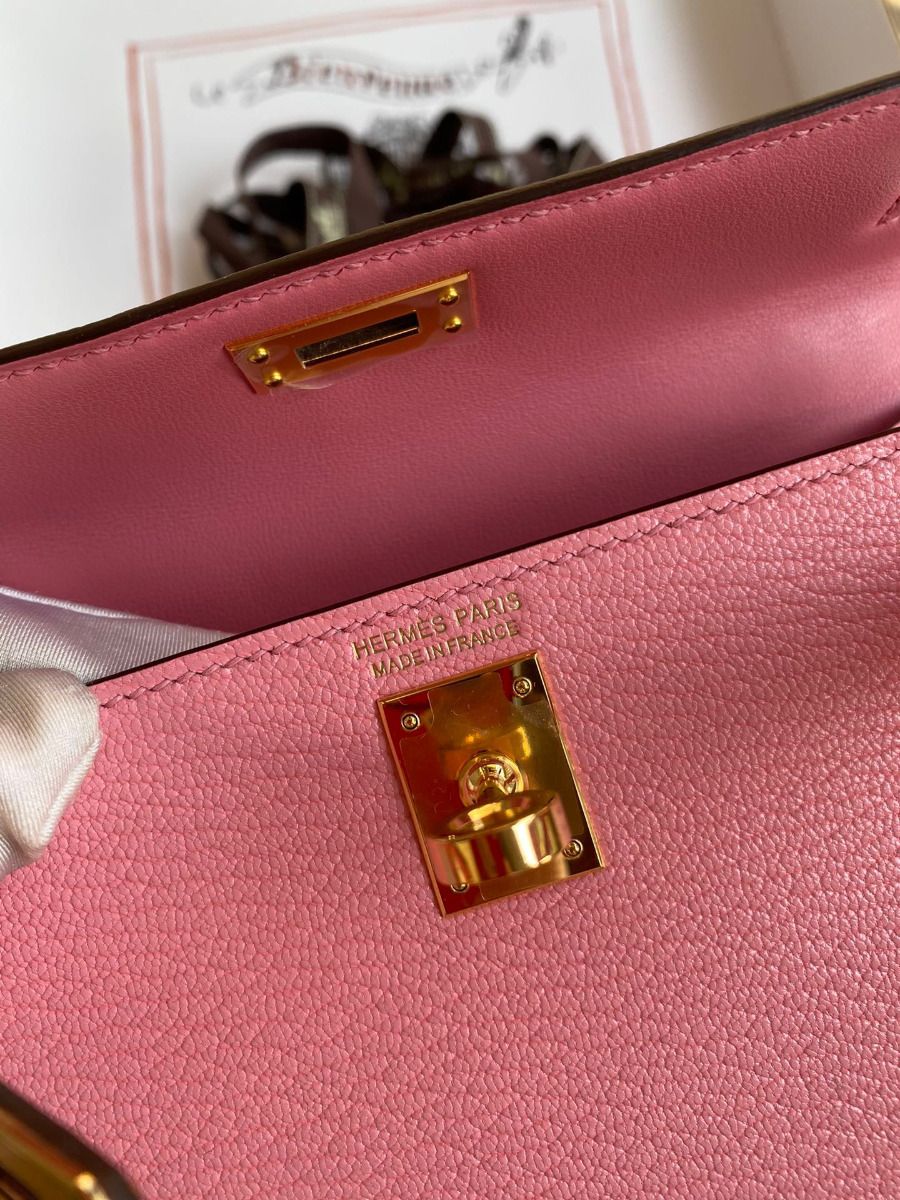 Hermes Kelly Mini II Sellier Handmade Bag In Rose Confetti Chevre Mysore Leather - Image 9