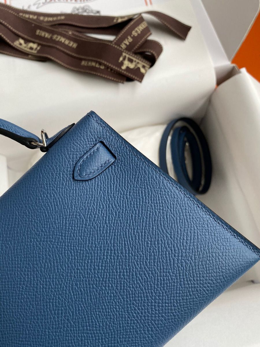 Hermes Kelly Mini II Sellier Handmade Bag In Blue Agate Epsom Calfskin - Image 6