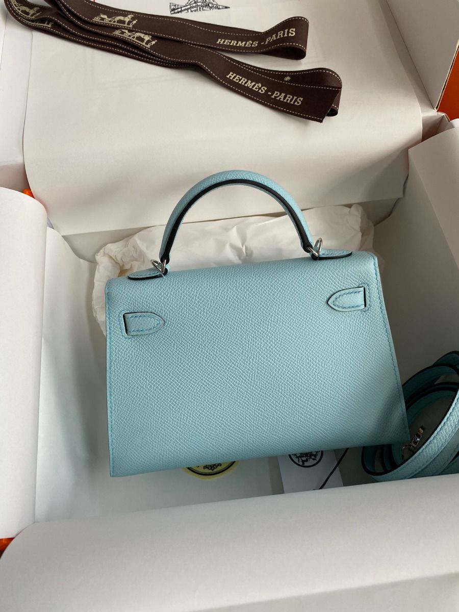 Hermes Kelly Mini II Sellier Handmade Bag In Blue Zephyr Epsom Calfskin - Image 3