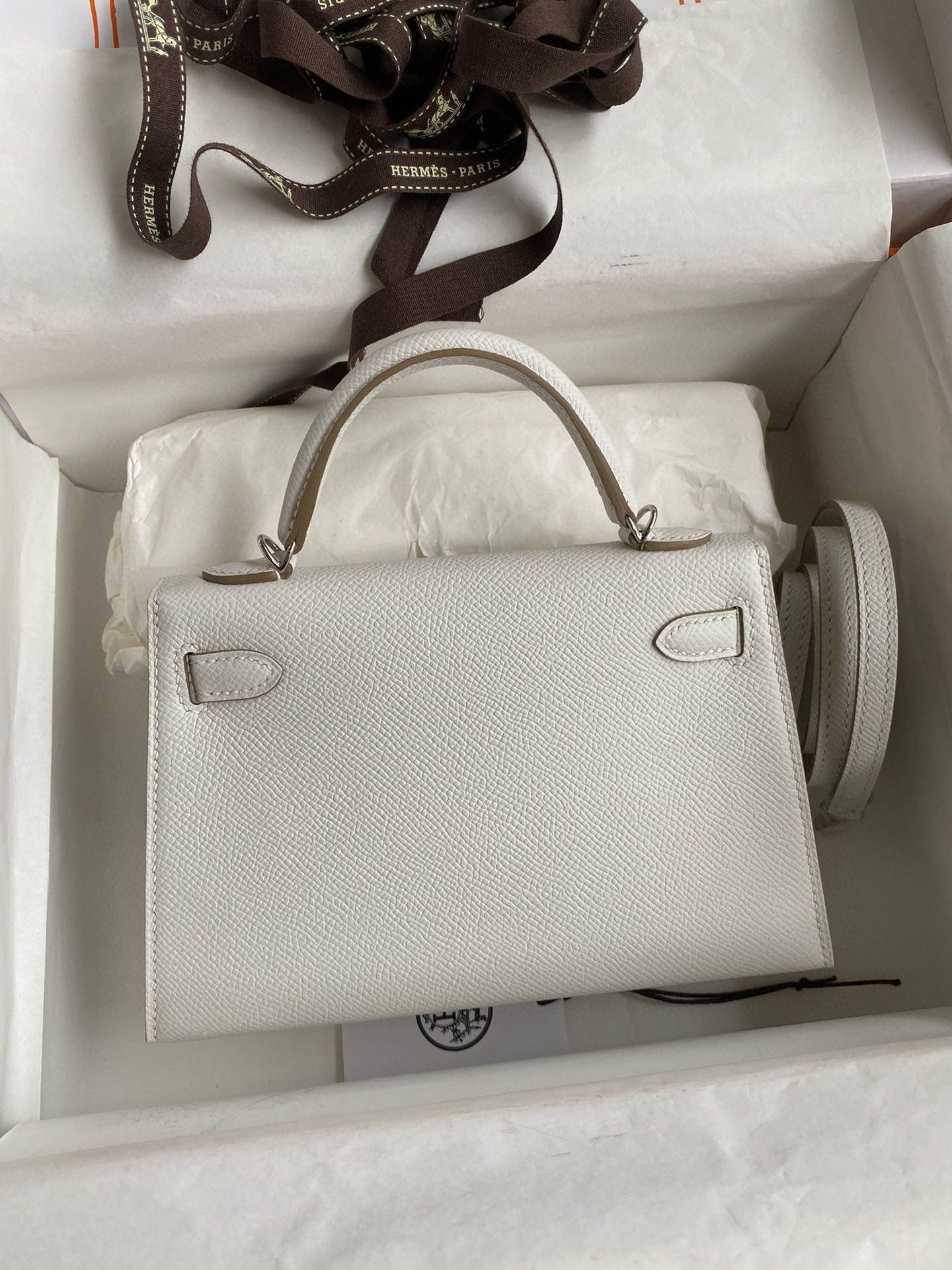 Hermes Kelly Mini II Sellier Handmade Bag In Gris Pale Epsom Calfskin - Image 3
