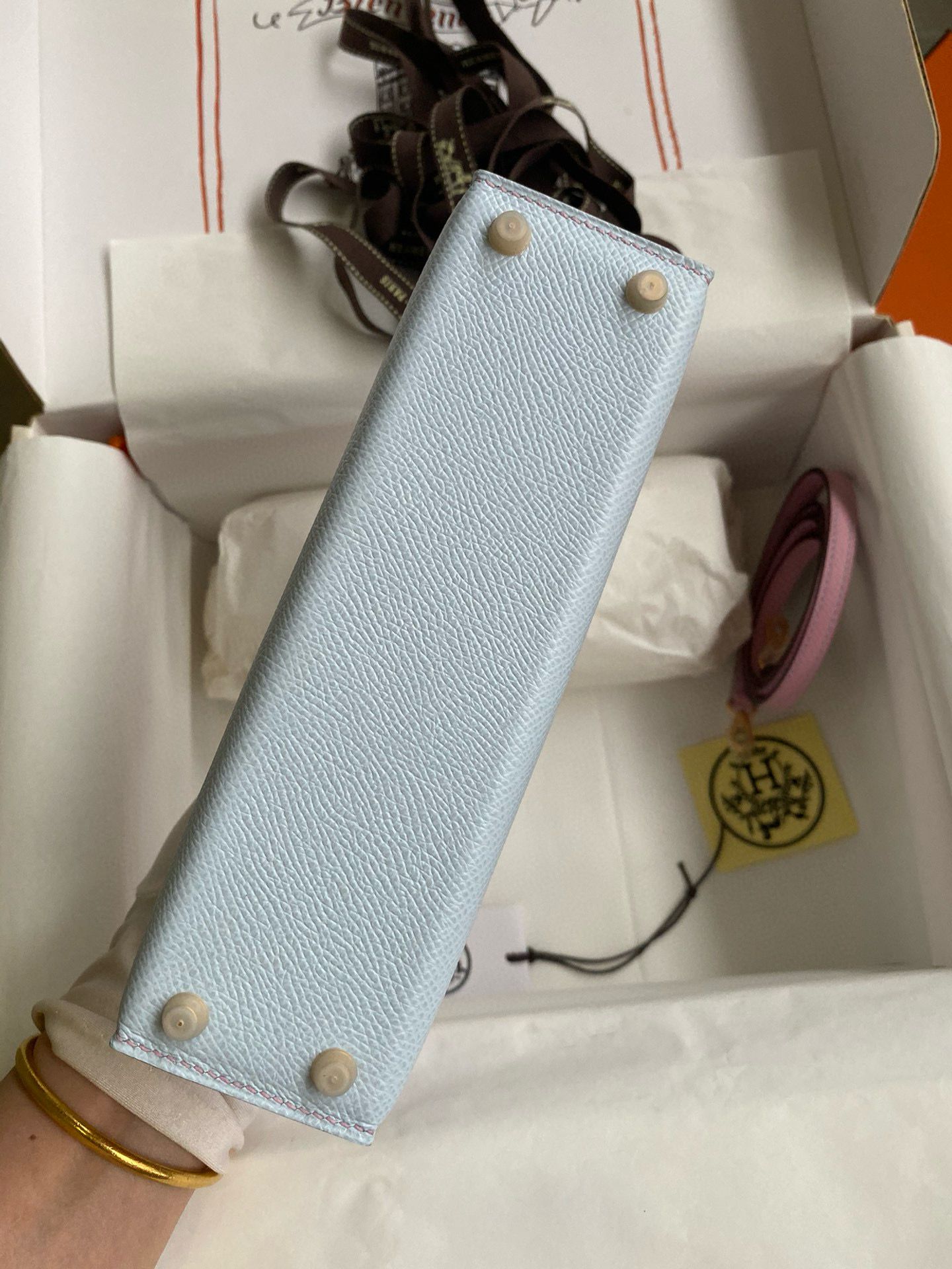 Hermes Kelly Mini II Sellier Bicolor Handmade Bag in Blue Brume and Mauve Sylvestre Epsom Calfskin - Image 4