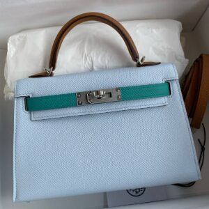 Hermes HSS Kelly Mini II Sellier Tri-color Bag in Blue/Green/Sesame Epsom Calfskin