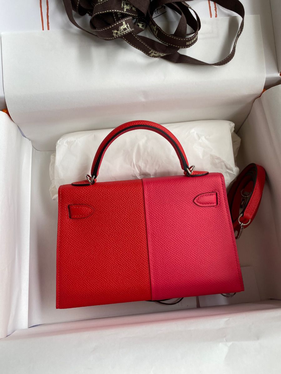 Hermes Kelly Mini II Sellier Tri-color Bag In Red/Rose Extreme/Blue Epsom Calfskin - Image 3