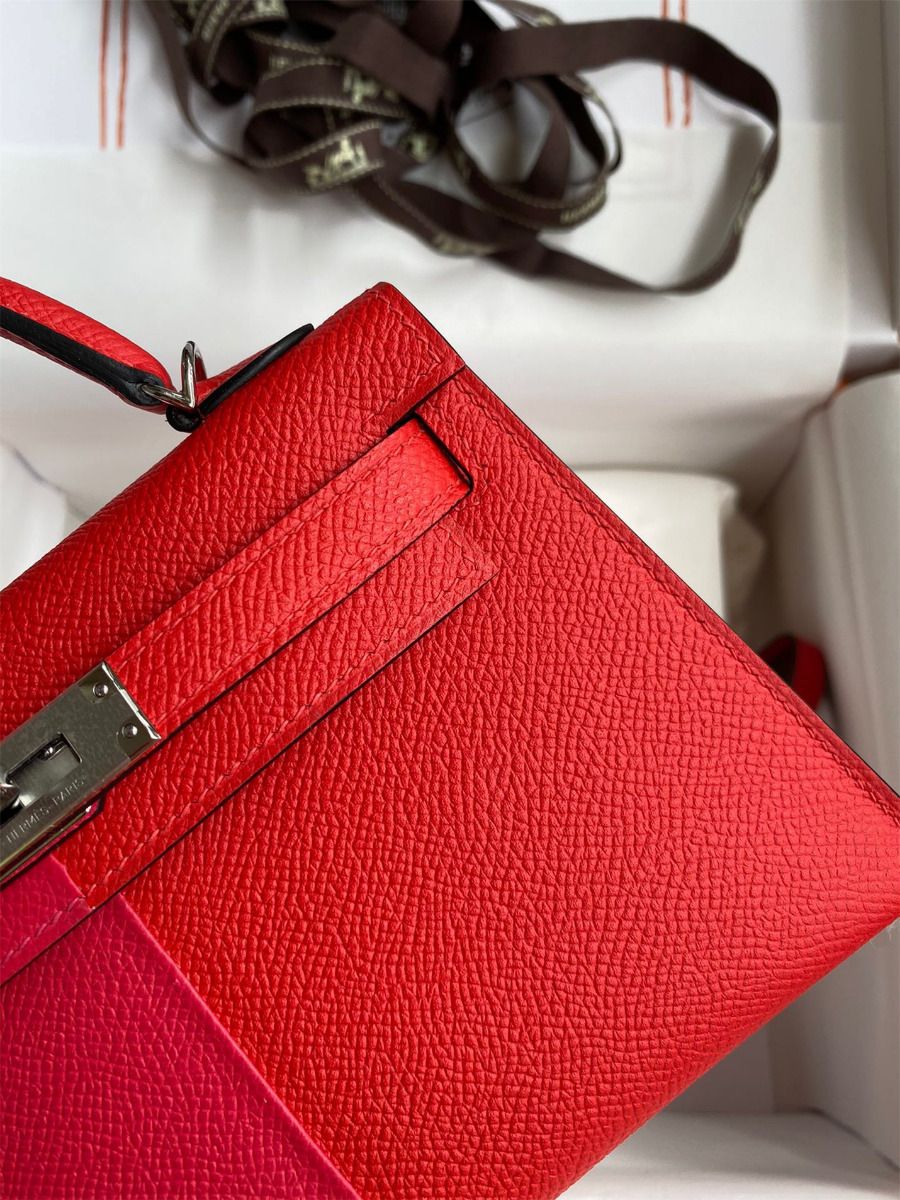Hermes Kelly Mini II Sellier Tri-color Bag In Red/Rose Extreme/Blue Epsom Calfskin - Image 5