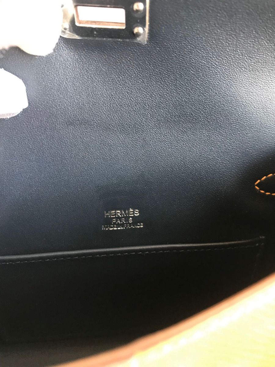 Hermes Kelly Mini II Sellier Tri-color Bag In Taupe/Sesame/Blue Nuit Epsom Calfskin - Image 9