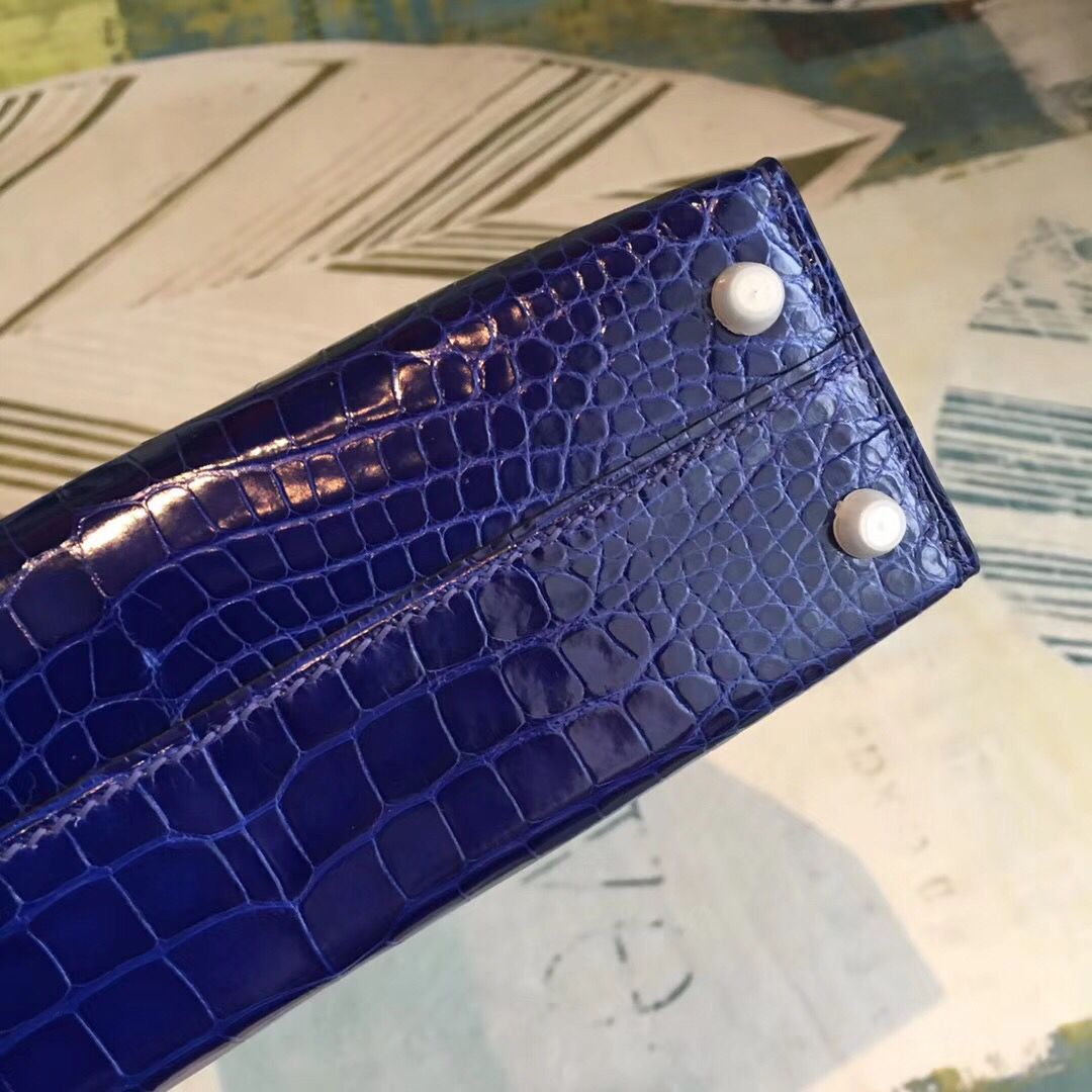 Hermes Kelly Mini II Handmade Bag In Blue Alligator Crocodile - Image 9