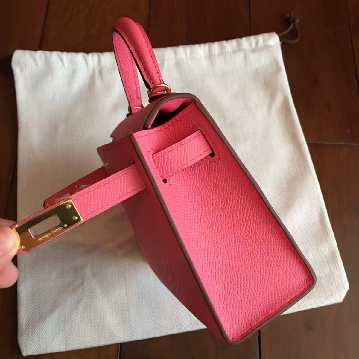 Hermes Kelly Mini II Handmade Bag In Rose Lipstick Epsom Leather - Image 6