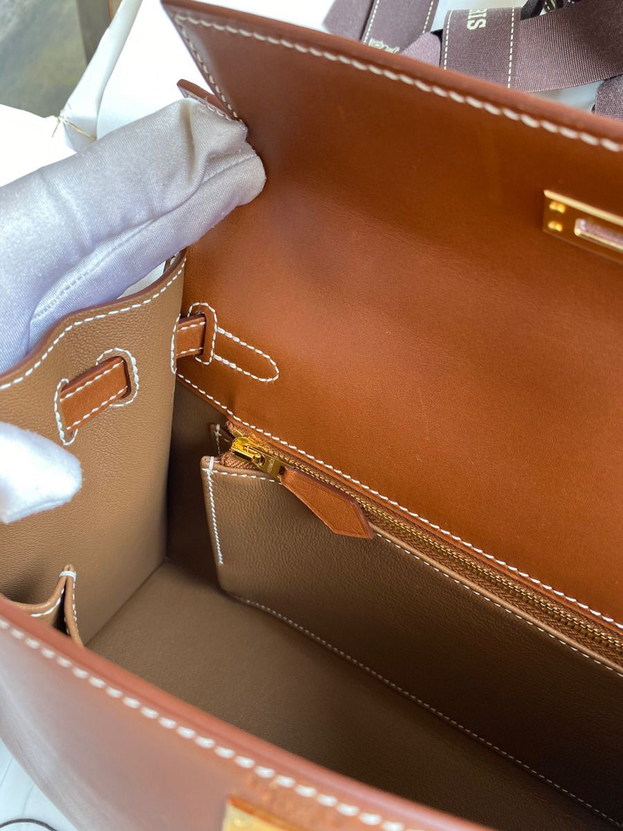 Hermes Kelly Sellier 25 Handmade Bag In Gold Barenia Calfskin - Image 9