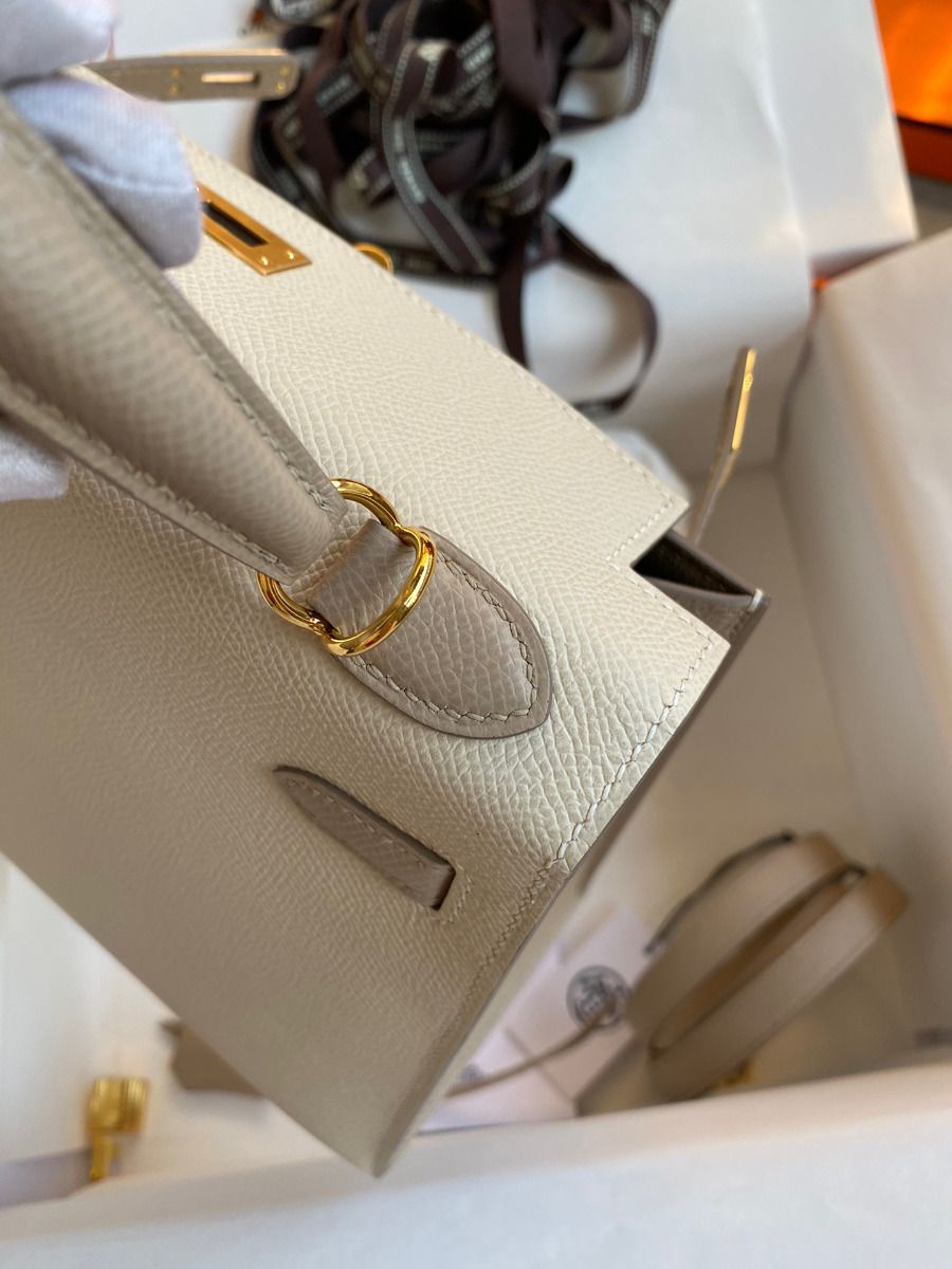 Hermes Kelly Sellier 25 Bicolor Bag in Craie and Trench Epsom Calfskin - Image 7