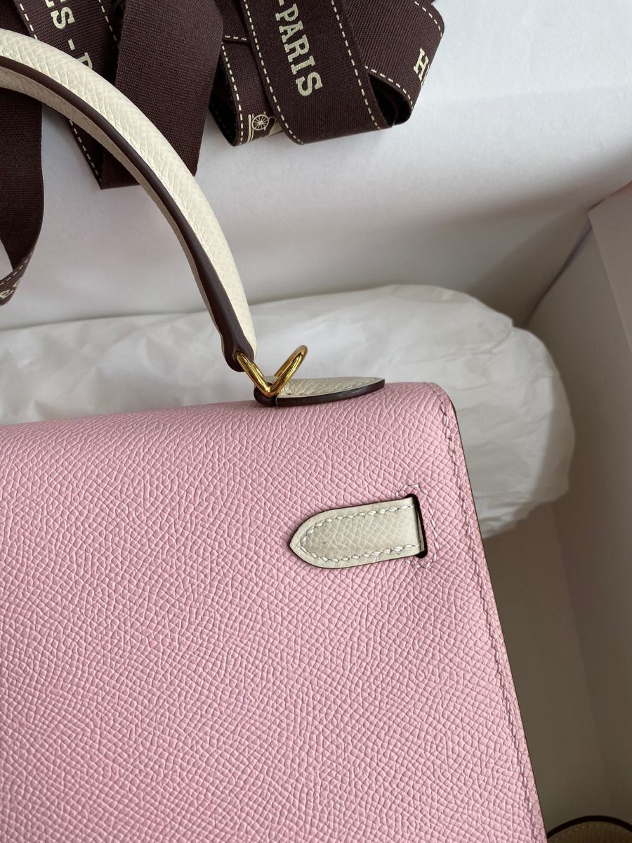 Hermes Kelly Sellier 25 Bicolor Bag in Rose Sakura and Craie Epsom Calfskin - Image 5