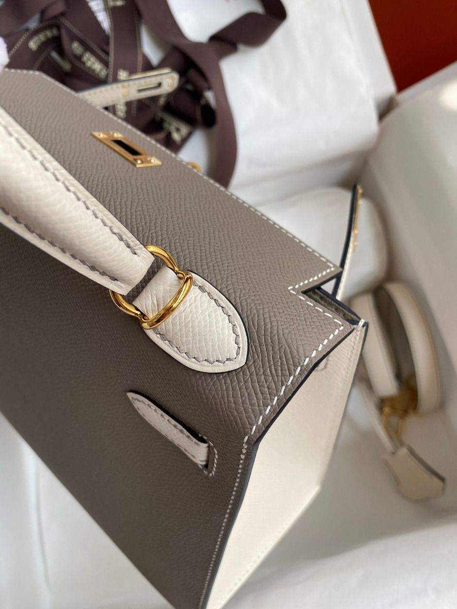 Hermes Kelly Sellier 25 Bicolor Bag in Taupe and Craie Epsom Calfskin - Image 7
