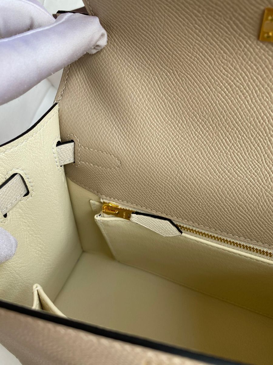 Hermes Kelly Sellier 25 Bicolor Bag in Trench and Craie Epsom Calfskin - Image 10