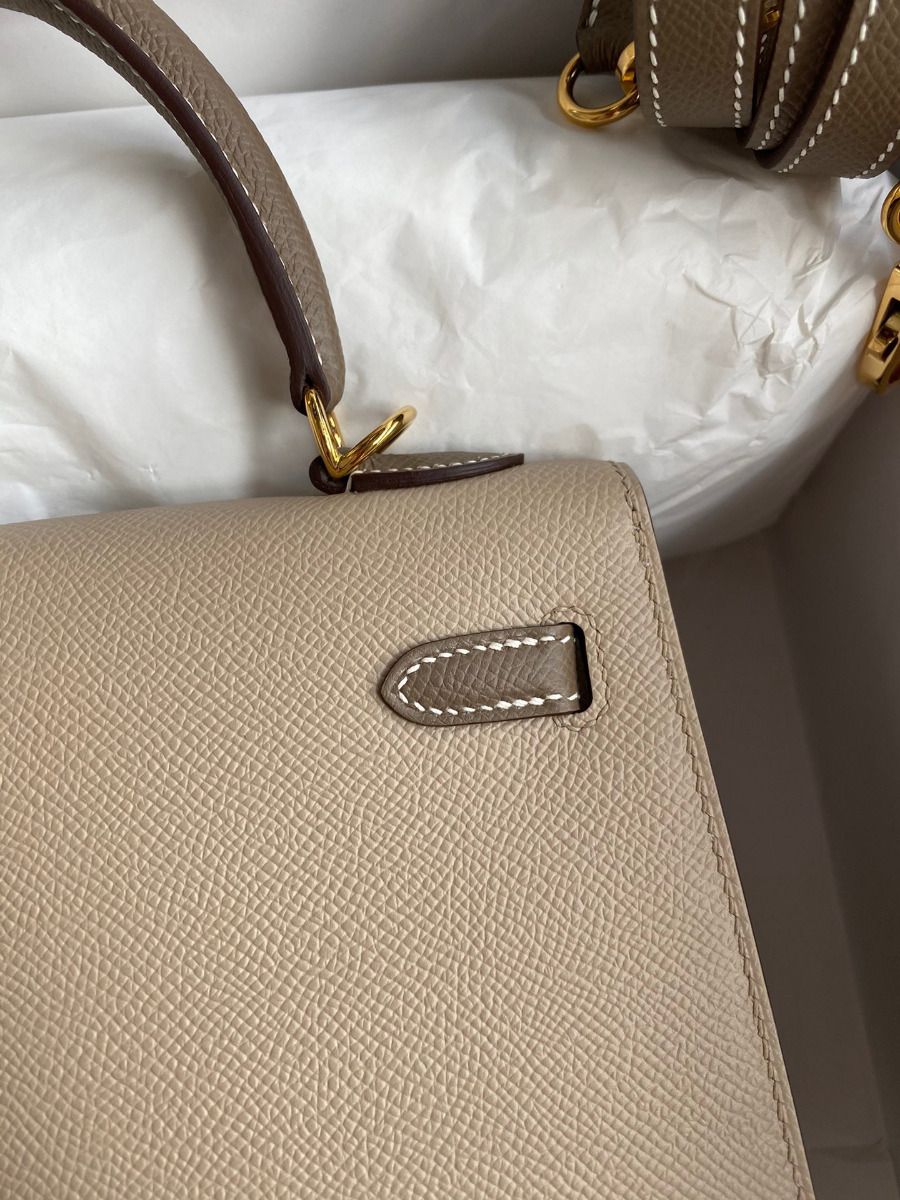 Hermes Kelly Sellier 25 Bicolor Bag in Trench and Taupe Epsom Calfskin - Image 5