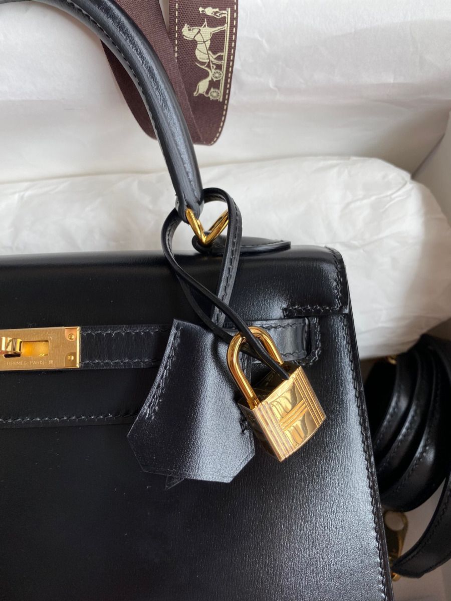 Hermes Kelly Sellier 25 Handmade Bag In Black Box Calfskin - Image 4