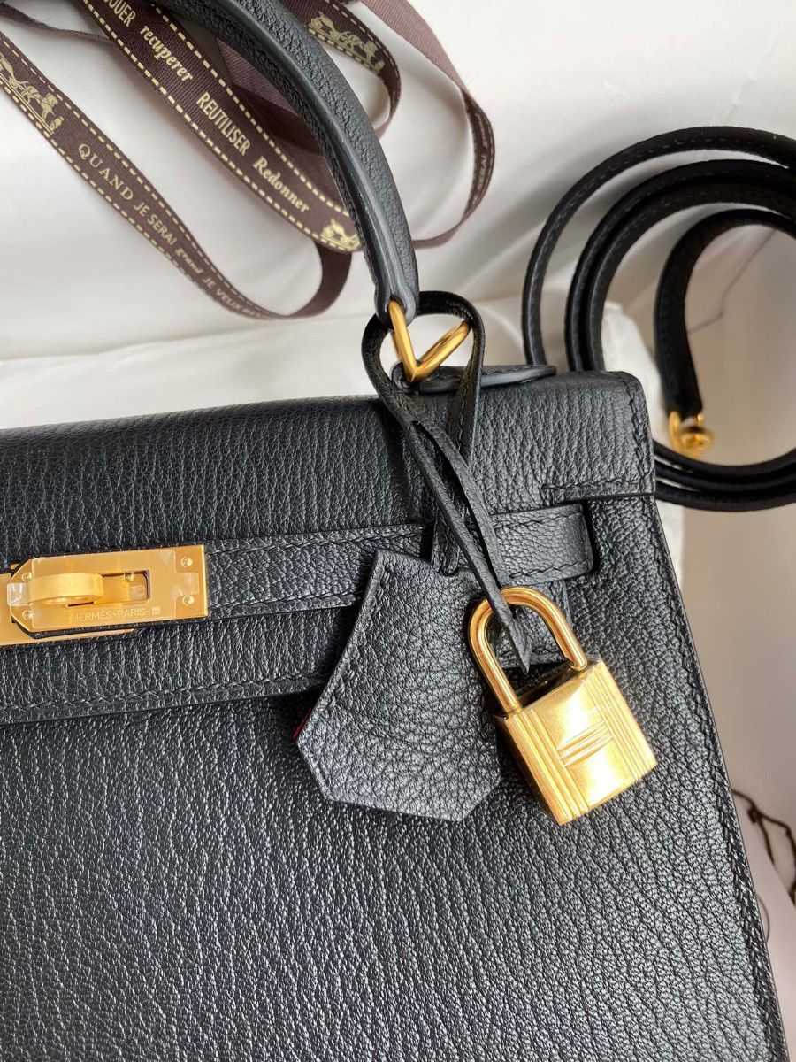 Hermes Kelly Sellier 25 Handmade Bag In Black Mysore Goatskin - Image 4