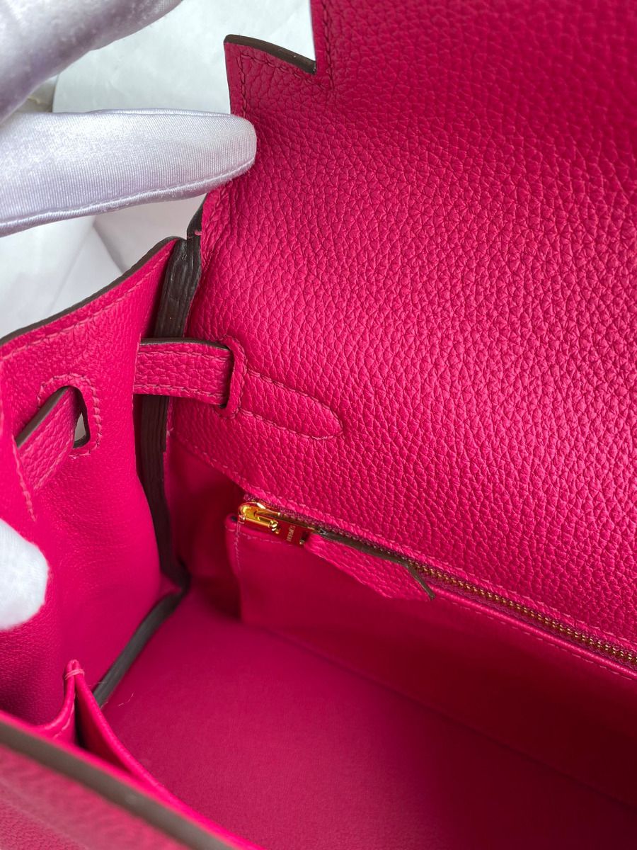 Hermes Kelly Retourne 25 Handmade Bag In Framboise Clemence Leather - Image 10