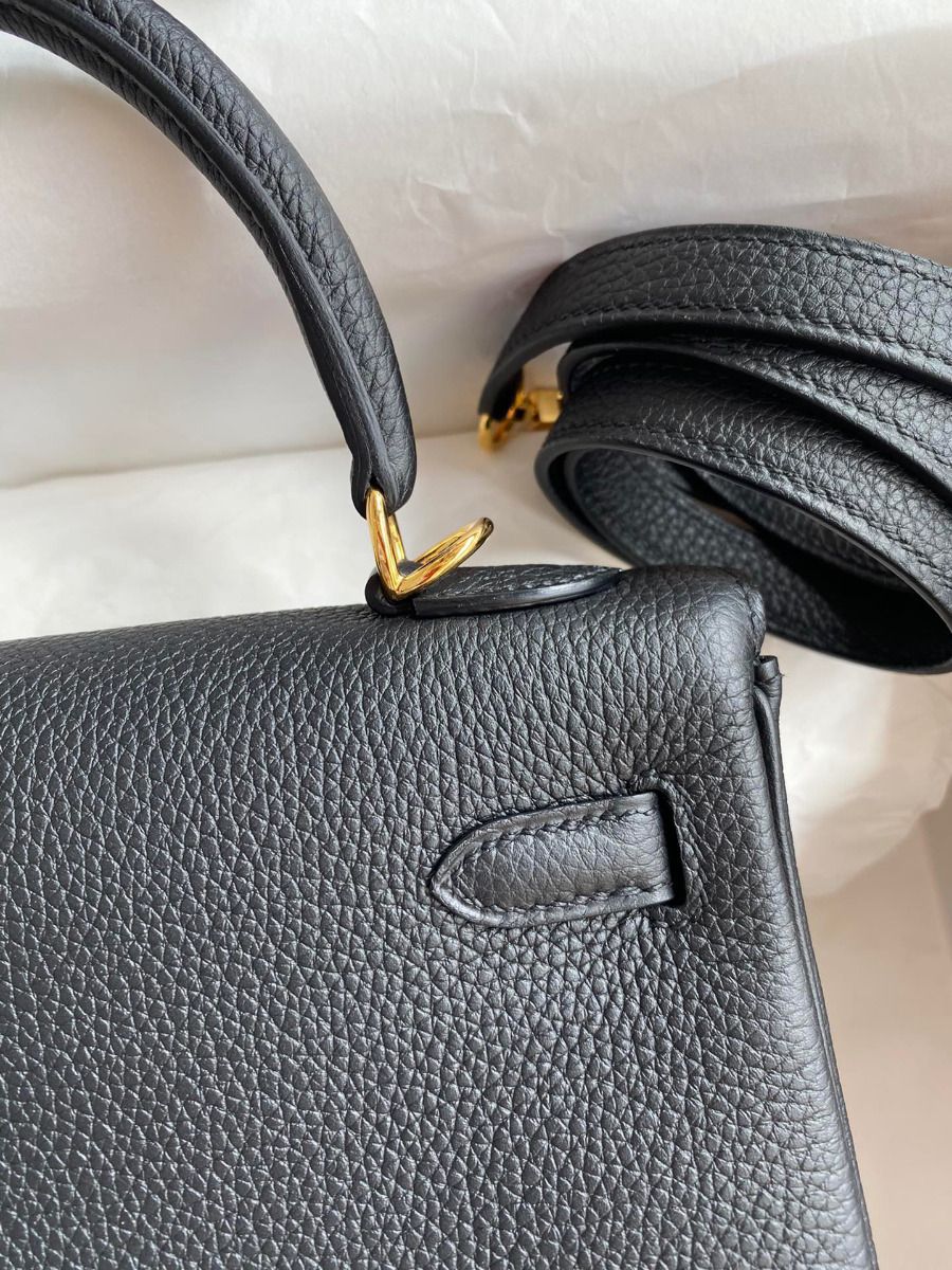 Hermes Kelly Retourne 25 Handmade Bag In Black Clemence Leather - Image 6