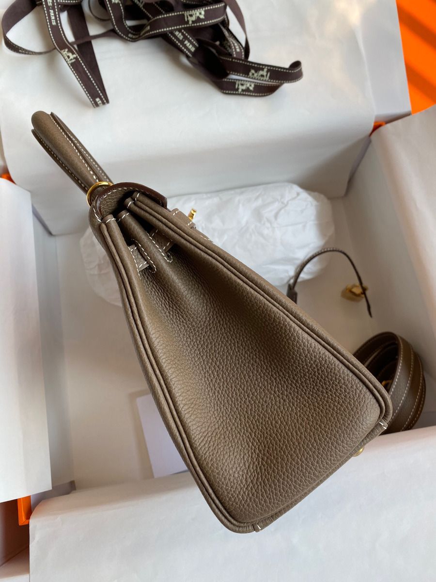 Hermes Kelly Retourne 25 Handmade Bag In Taupe Clemence Leather - Image 6