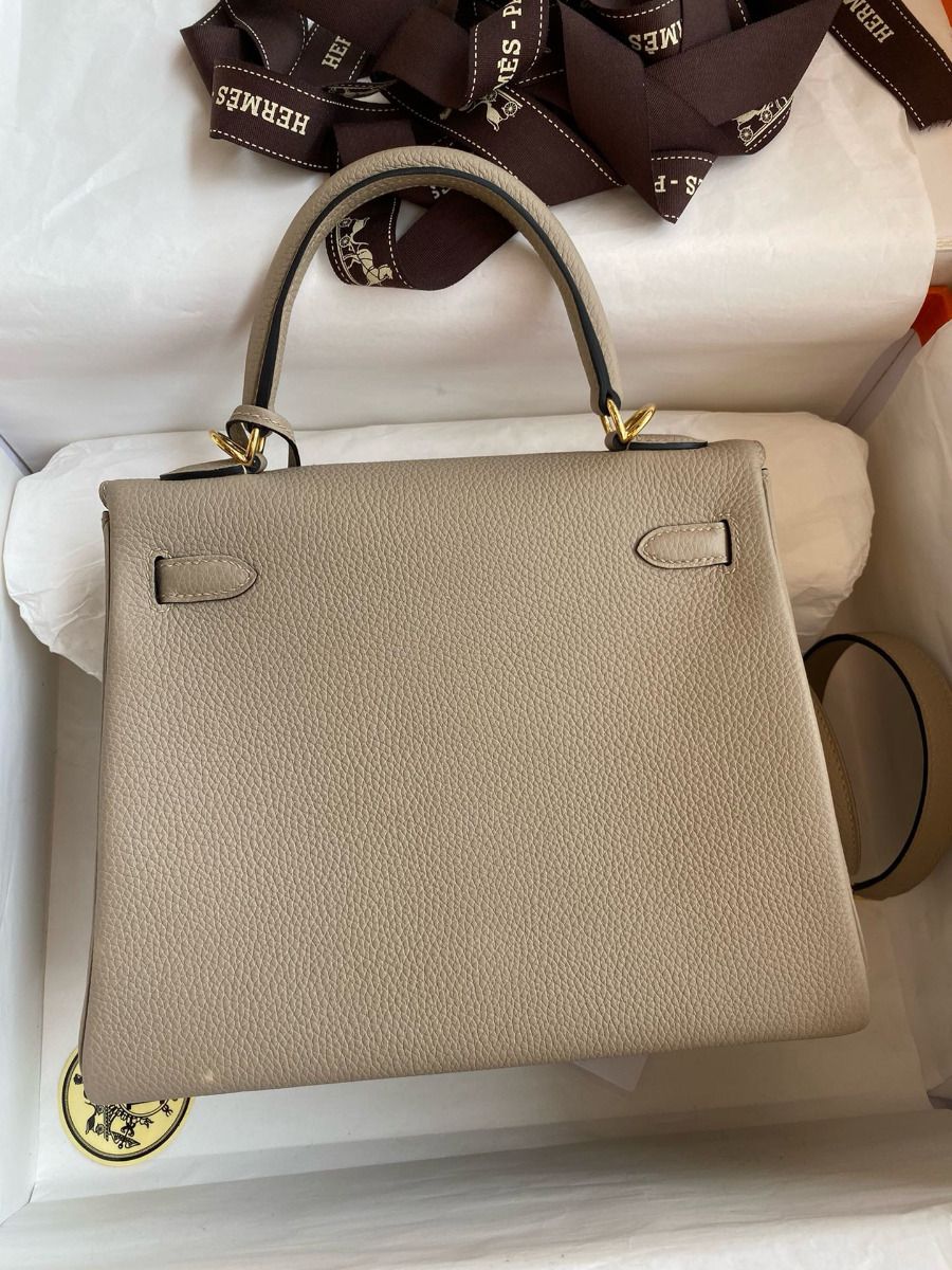 Hermes Kelly Retourne 25 Handmade Bag In Gris Tourterelle Clemence Leather - Image 3