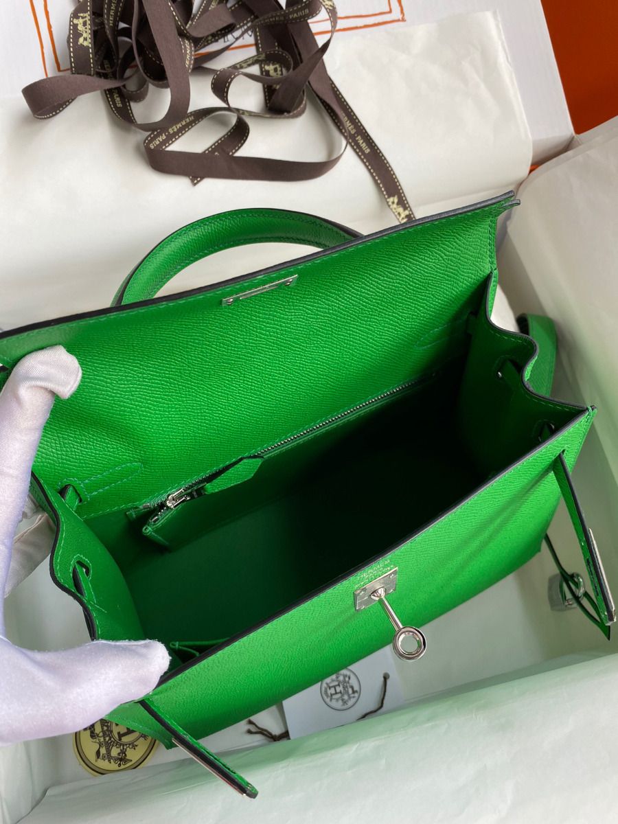 Hermes Kelly Sellier 25 Handmade Bag In Bambou Epsom Calfskin - Image 9