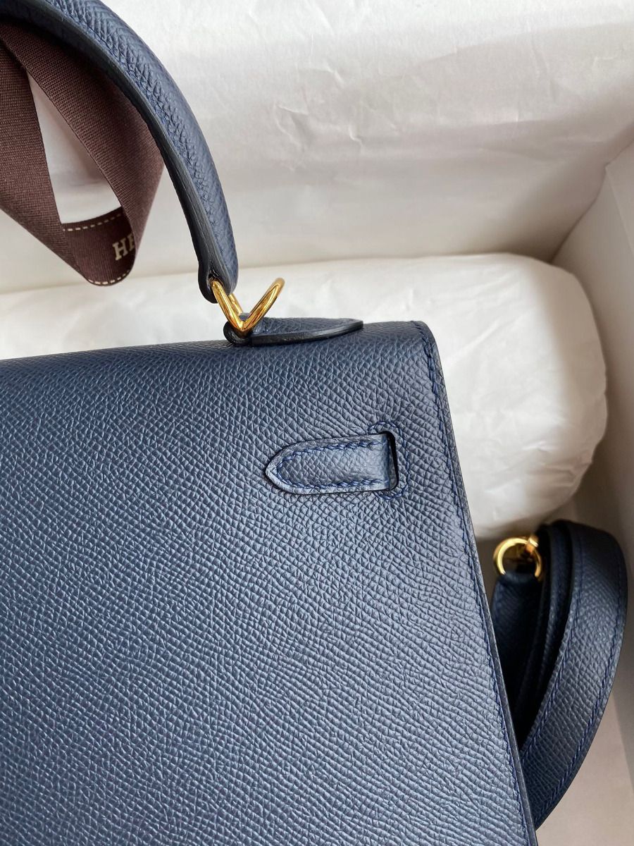 Hermes Kelly Sellier 25 Handmade Bag In Blue Indigo Epsom Calfskin - Image 5