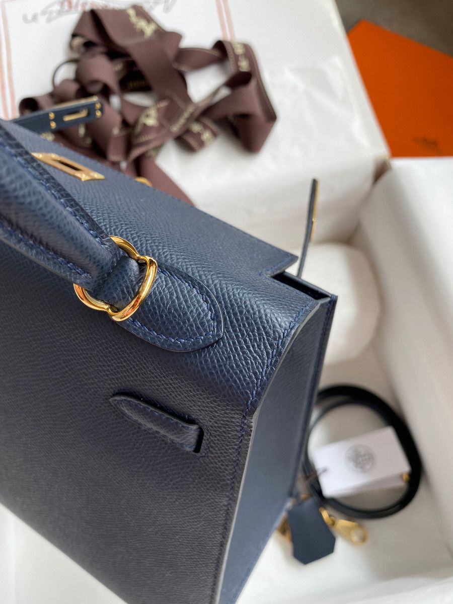 Hermes Kelly Sellier 25 Handmade Bag In Blue Indigo Epsom Calfskin - Image 7