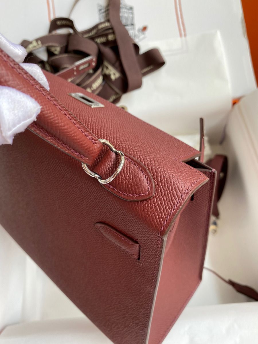 Hermes Kelly Sellier 25 Handmade Bag In Bordeaux Epsom Calfskin - Image 7