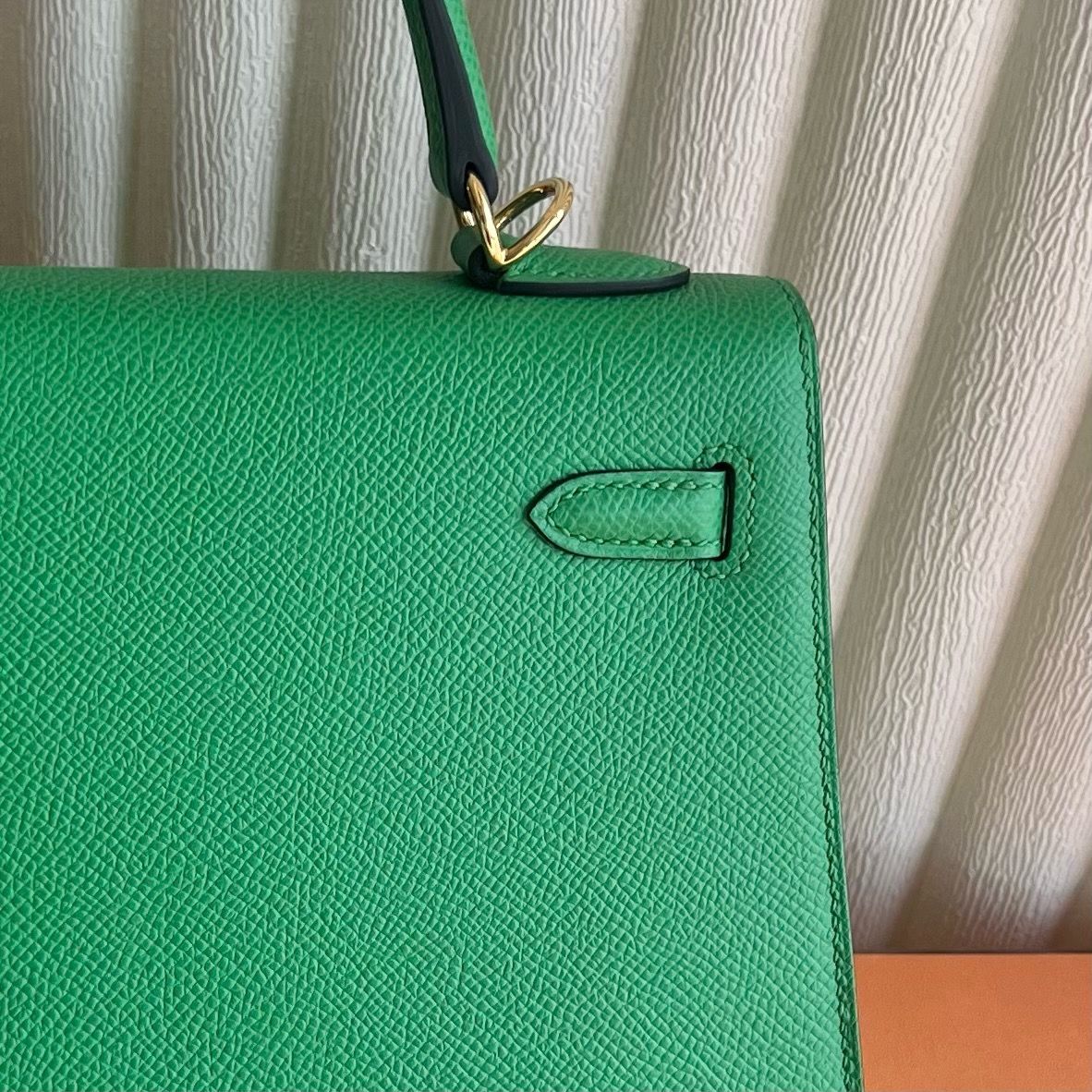 Hermes Kelly Sellier 25 Handmade Bag in Cactus Epsom Calfskin - Image 6
