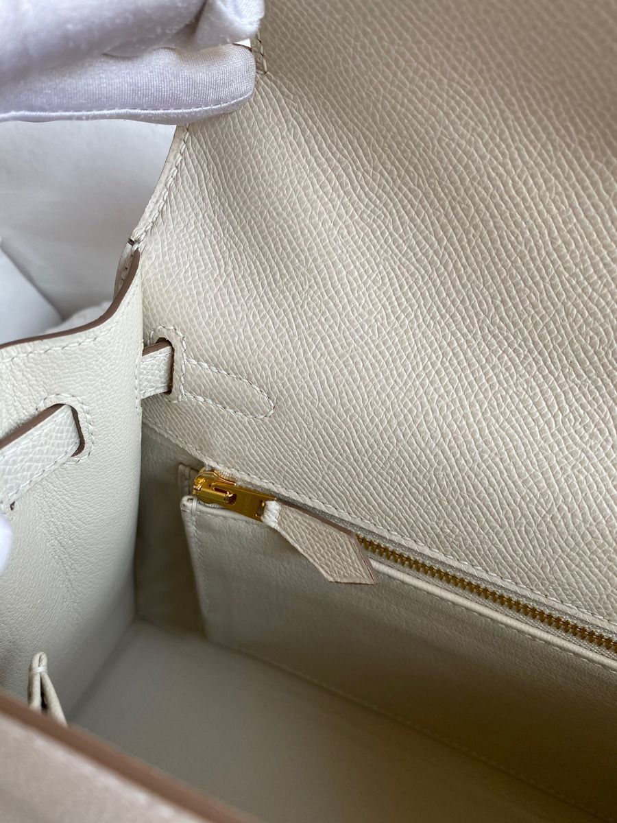 Hermes Kelly Sellier 25 Handmade Bag In Craie Epsom Calfskin - Image 10