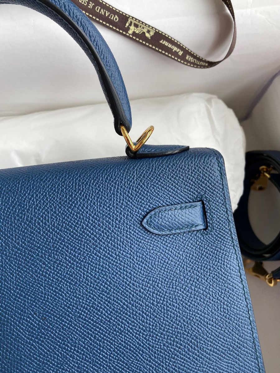 Hermes Kelly Sellier 25 Handmade Bag In Deep Blue Epsom Calfskin - Image 5