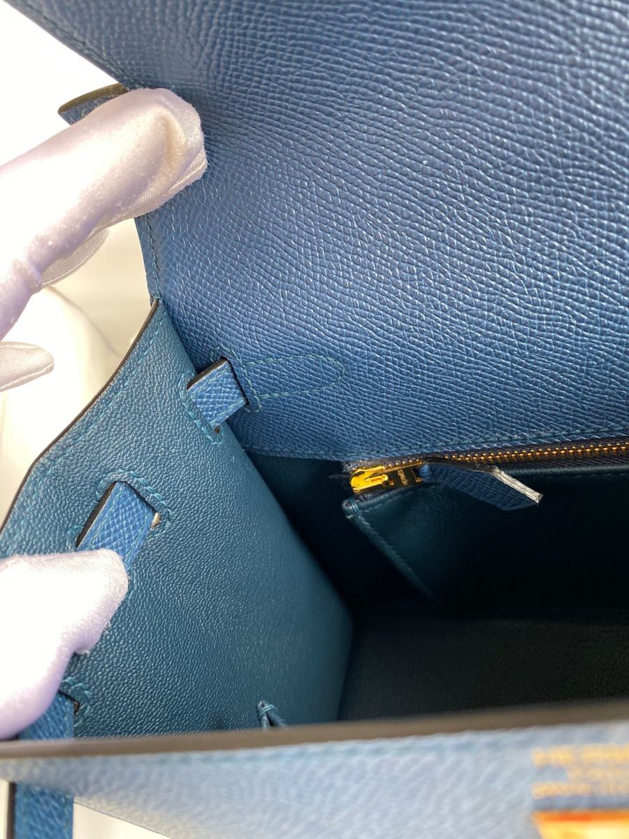 Hermes Kelly Sellier 25 Handmade Bag In Deep Blue Epsom Calfskin - Image 10