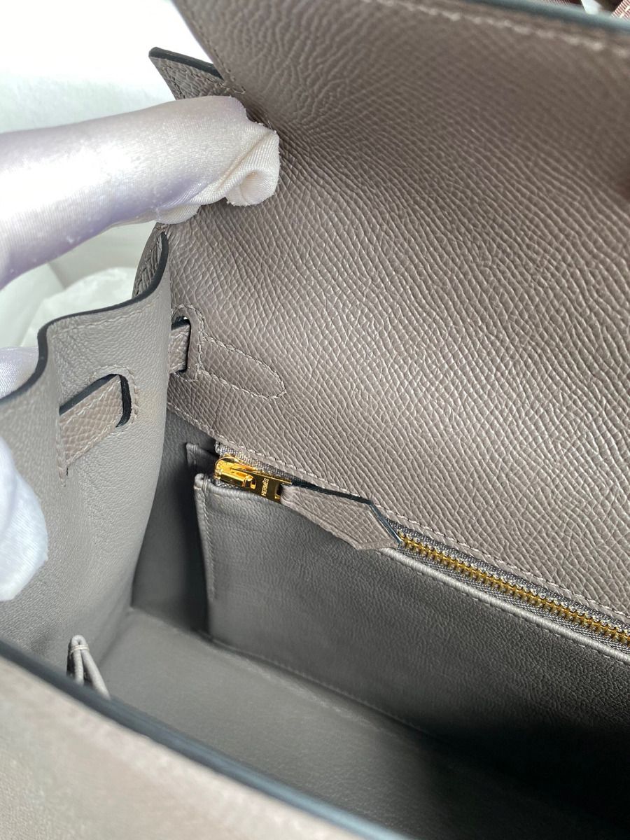 Hermes Kelly Sellier 25 Handmade Bag In Etain Epsom Calfskin - Image 10