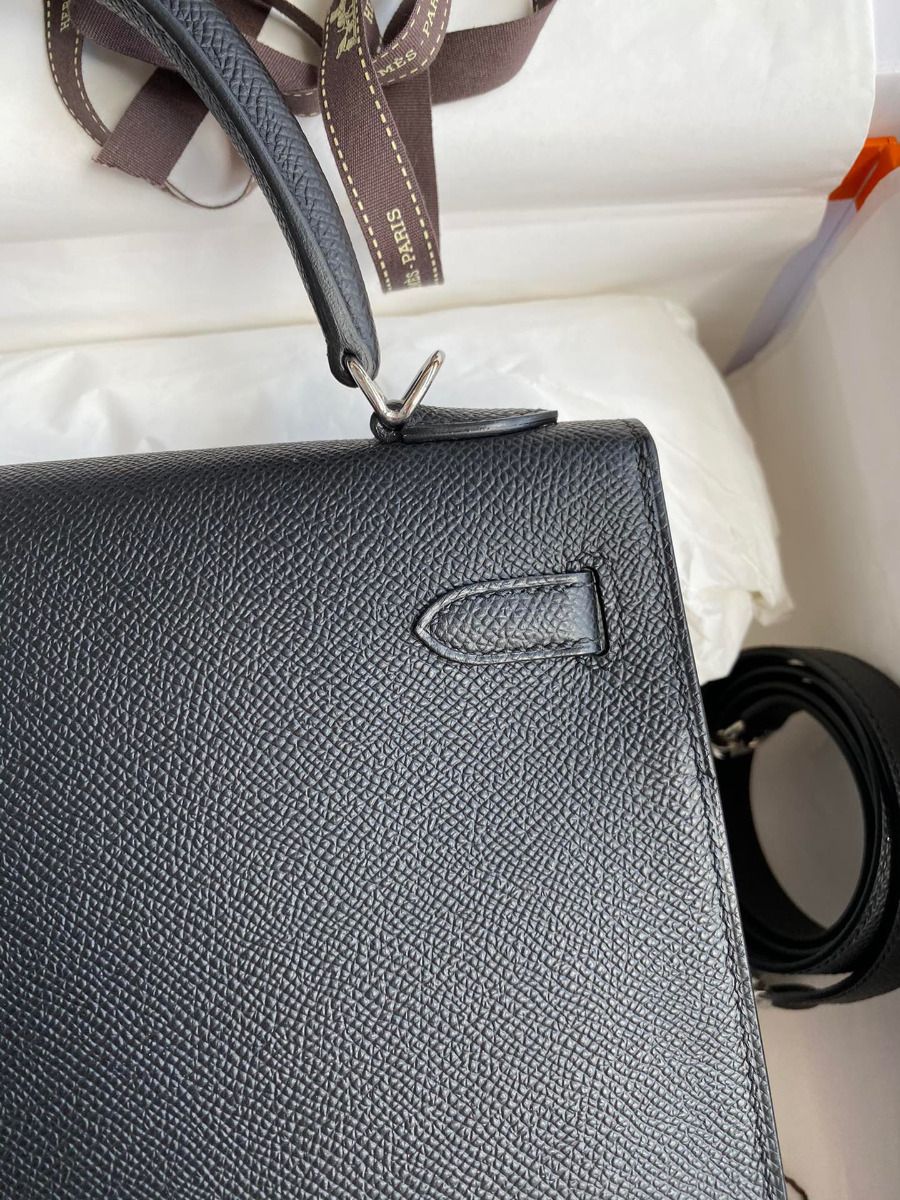 Hermes Kelly Sellier 25 Handmade Bag In Black Epsom Calfskin - Image 5