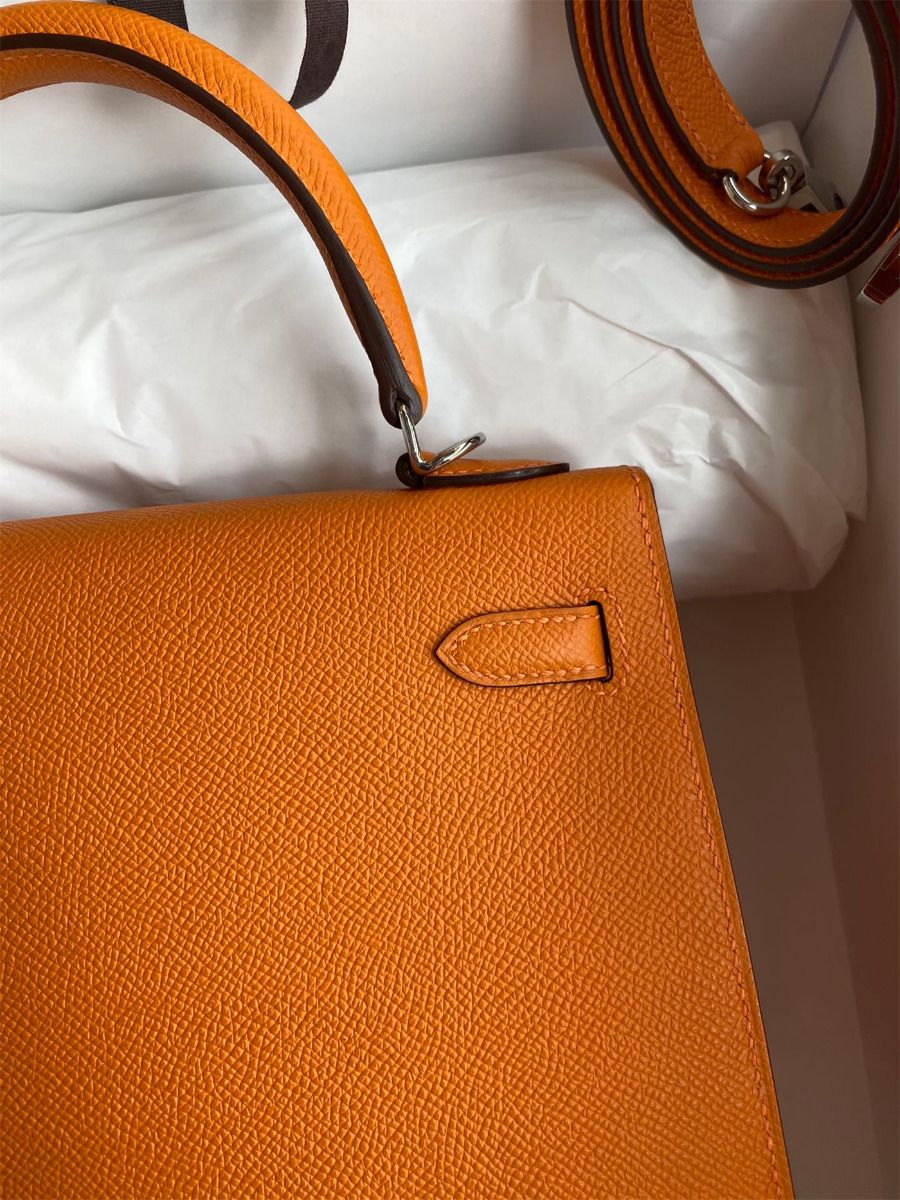 Hermes Kelly Sellier 25 Handmade Bag In Orange Epsom Calfskin - Image 5