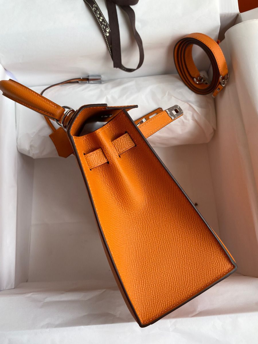 Hermes Kelly Sellier 25 Handmade Bag In Orange Epsom Calfskin - Image 6