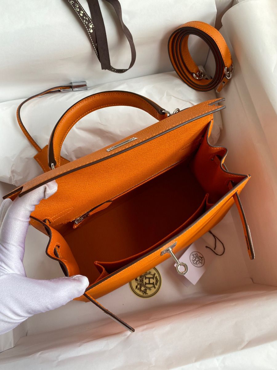 Hermes Kelly Sellier 25 Handmade Bag In Orange Epsom Calfskin - Image 7